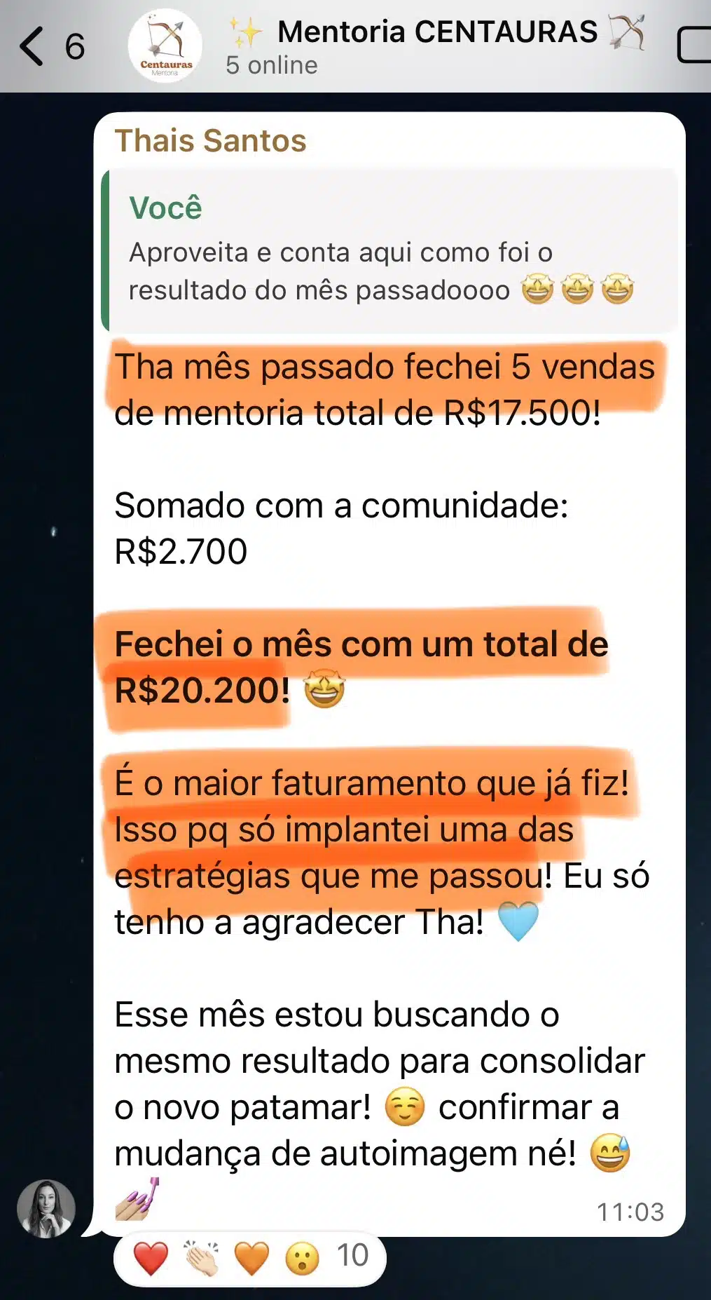 Depoimento real de aluna que faturou R$20.200 no mês