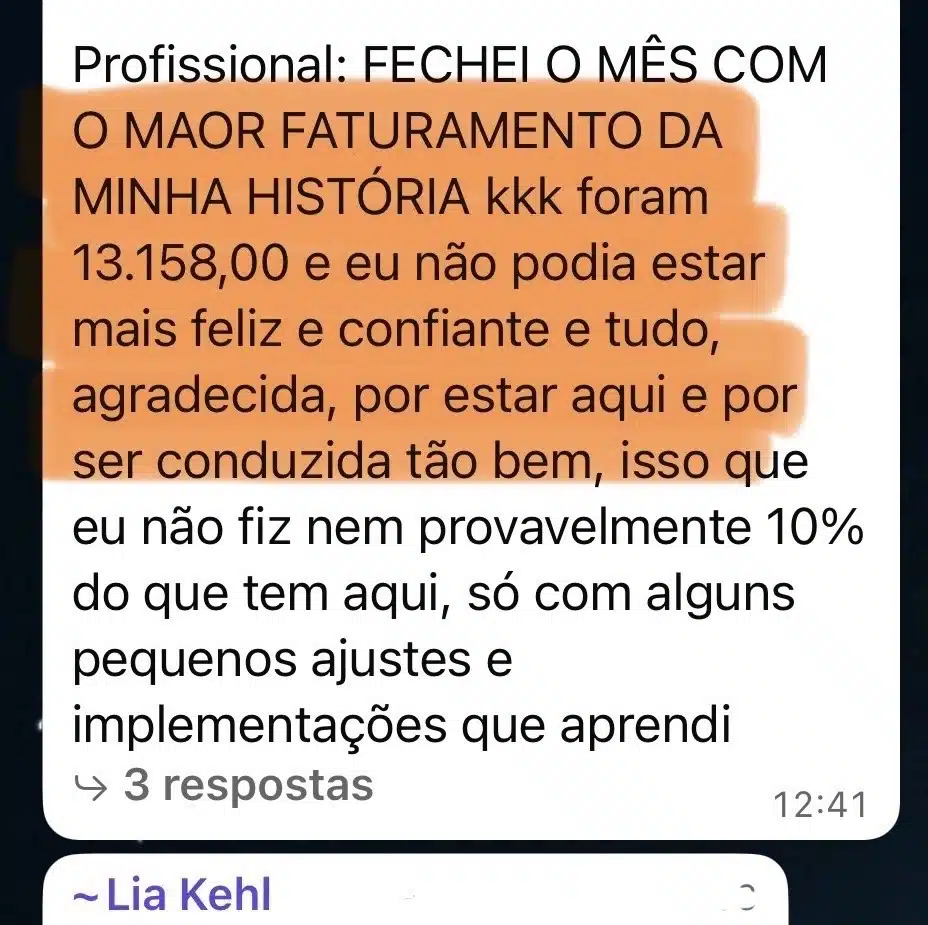 Depoimento real de aluna que faturou R$13.158 no mês